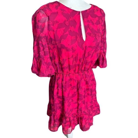 Joie Teresa Silk Blend Mini Dress Pink Ruffled Embroidered Dress Size Medium - Picture 2 of 8